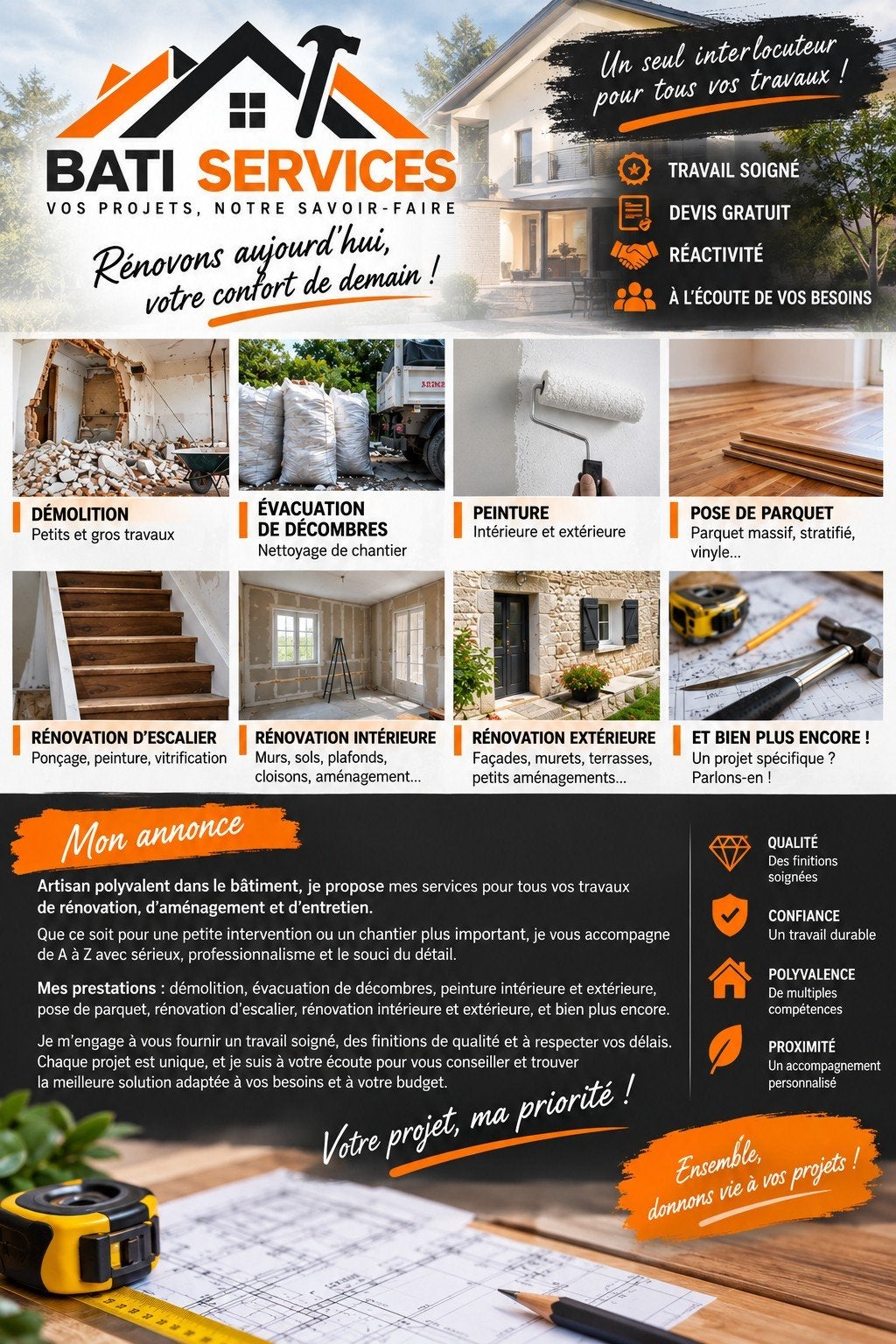 bati ́services partout en Wallonie travail propre er soigné, Service 24h/24