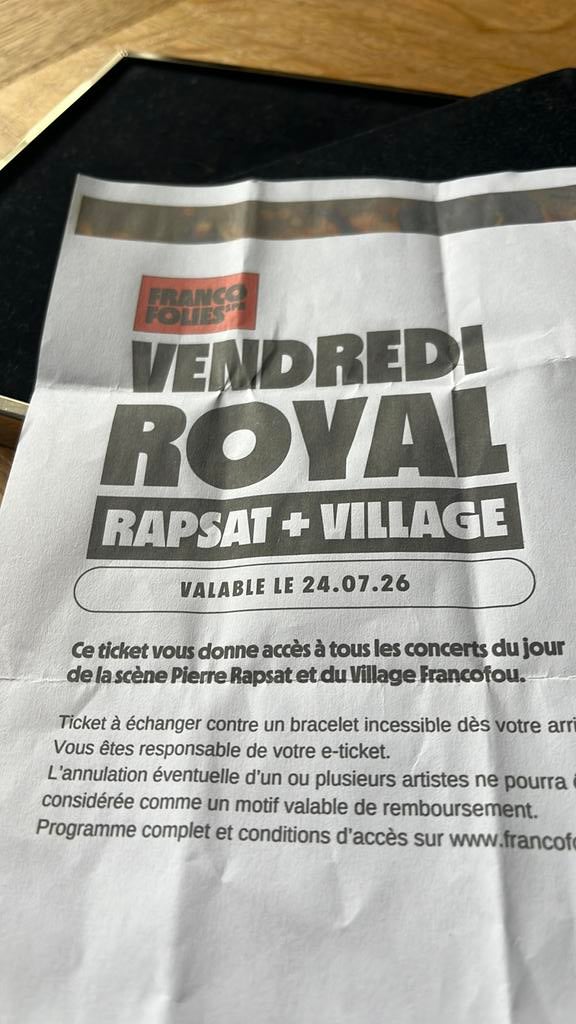 Ticket Francofolies rapsat+village Gims, Une personne