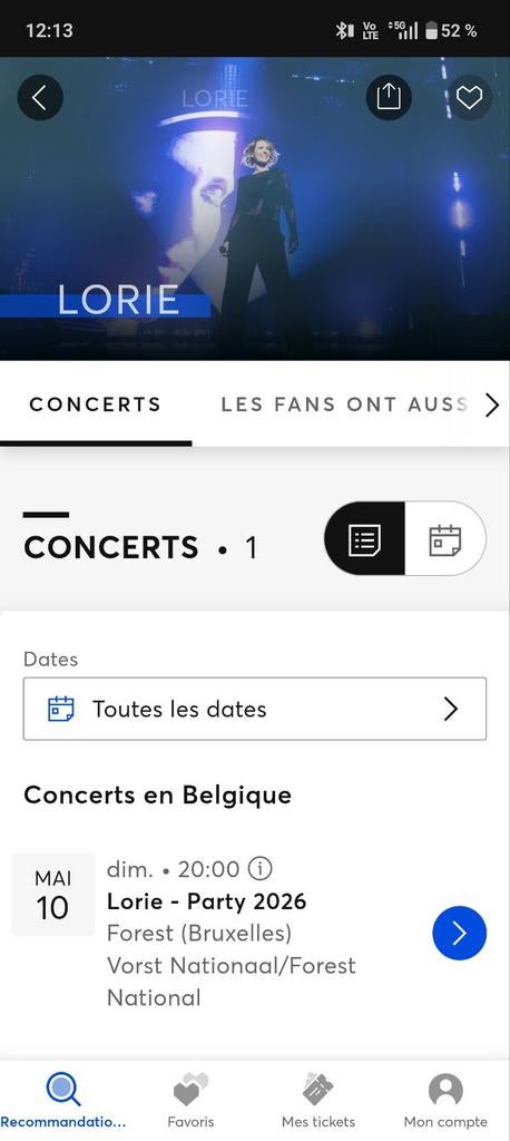Concert Lorie 10 mai 2026  4 billets place assise