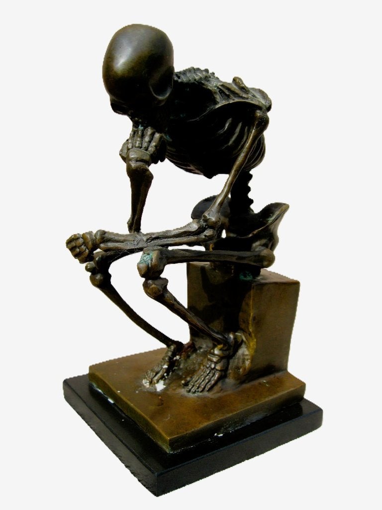 Macaber bronzen skelet "De denker" naar Rodin., Antiek en Kunst, Antiek | Brons en Koper, Ophalen, Brons