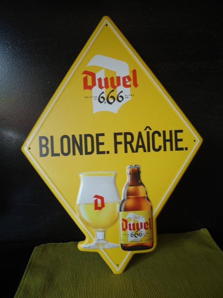 Duvel-Moortgat : Duvel 6,66% VOL metaalbord (Fr.), Enlèvement ou Envoi, Comme neuf, Panneau, Plaque ou Plaquette publicitaire