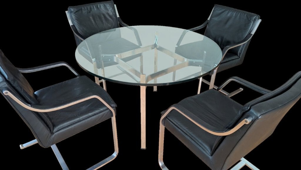 Vintage Walter Knoll Art Collection: 4 zetels + glazen tafel, Antiek en Kunst, Antiek | Meubels | Stoelen en Sofa's, Ophalen
