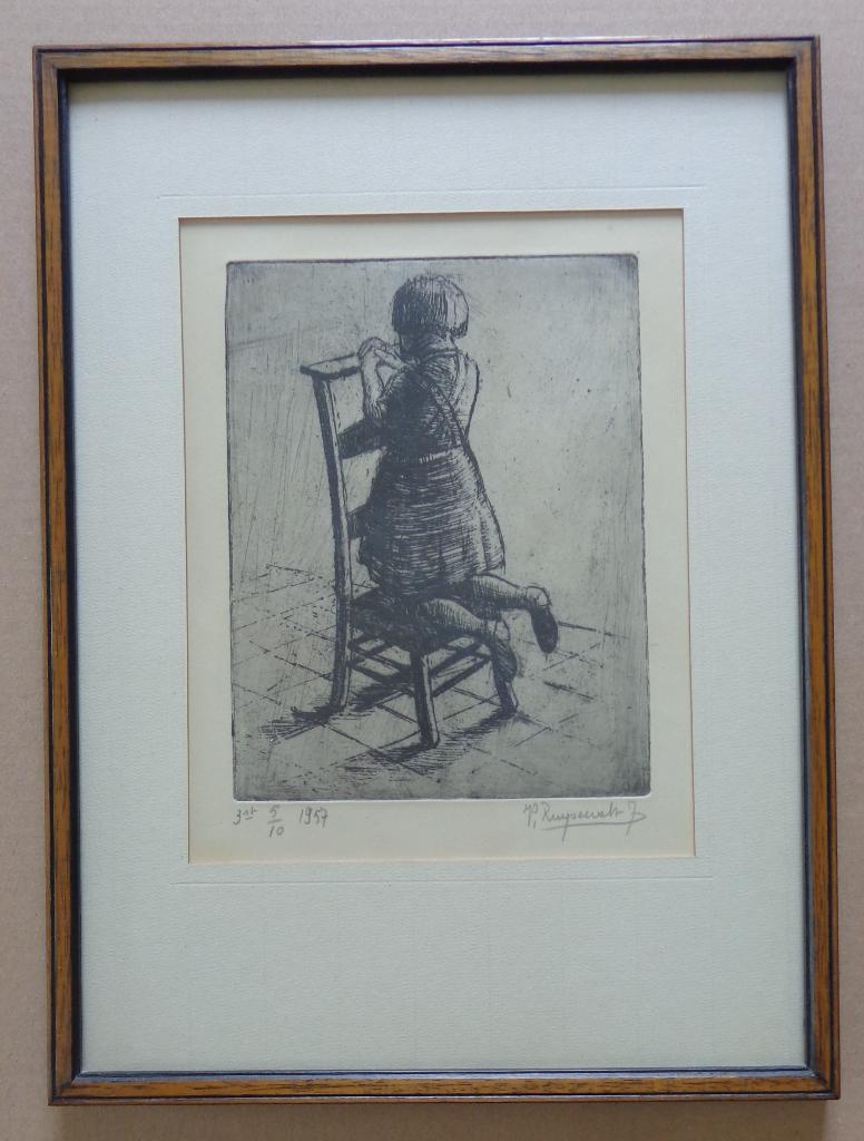 JOZEF VAN RUYSSEVELT / BIDDEND MEISJE / ETS / 37x28cm KADER, Ophalen of Verzenden