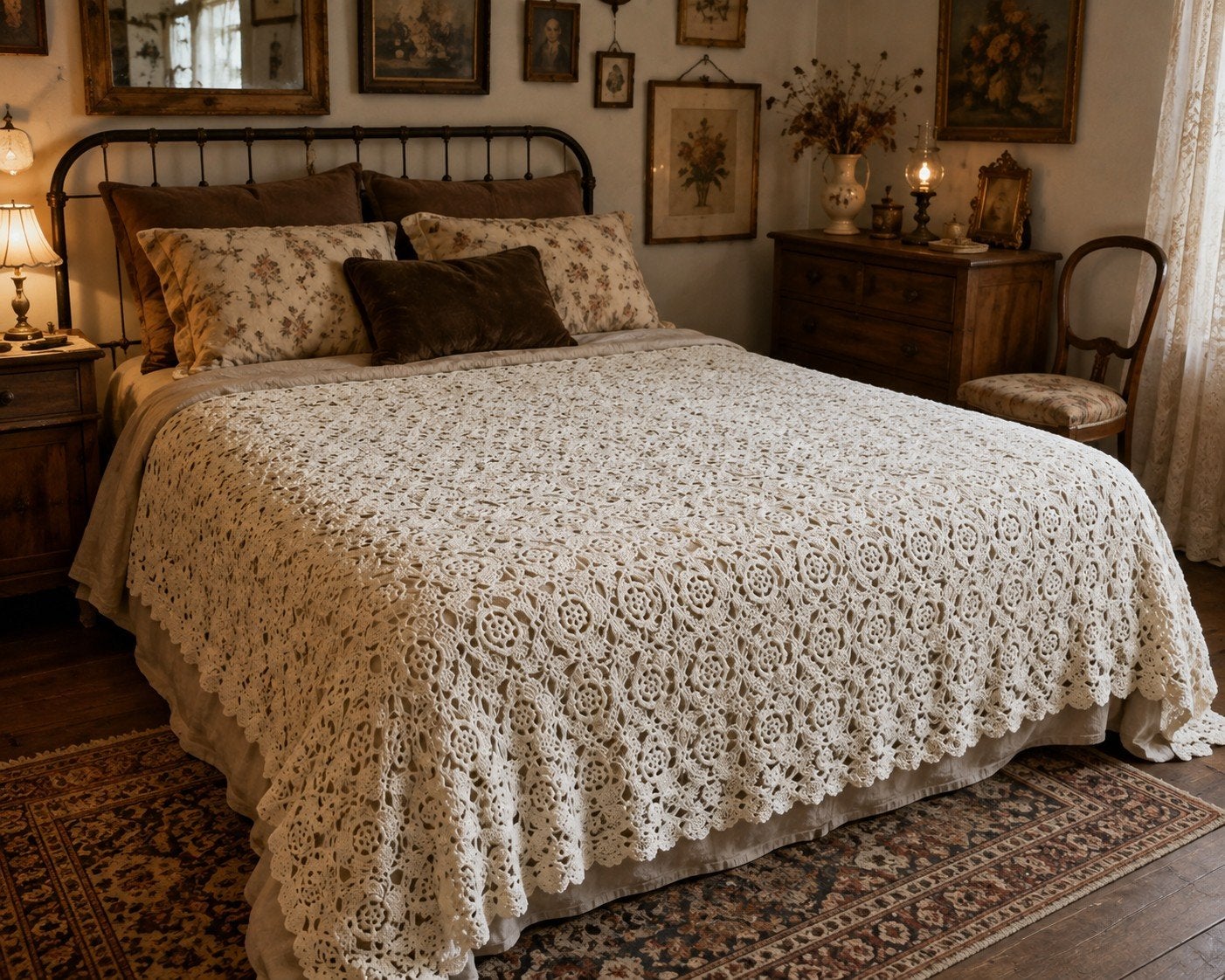 vintage gehaakte sprei 200 x 240/250, Ophalen of Verzenden