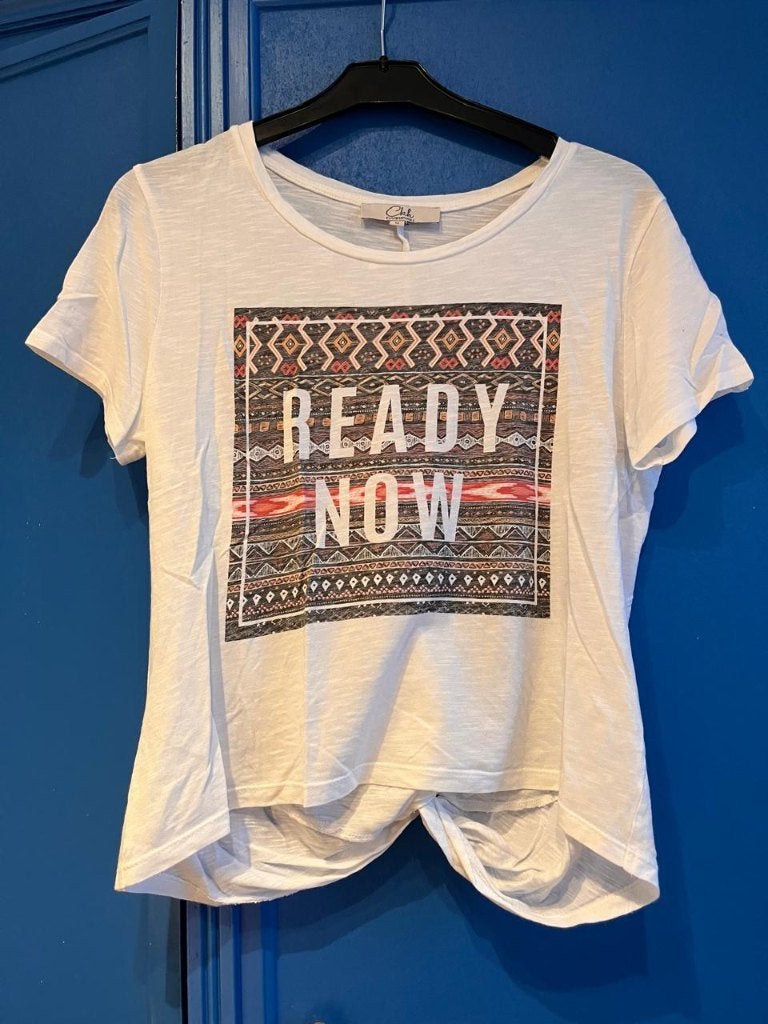Wit T-shirt "Ready Now" Clockhouse – Maat M (Katoen/Modal), Wit, Korte mouw, Clockhouse, Gedragen