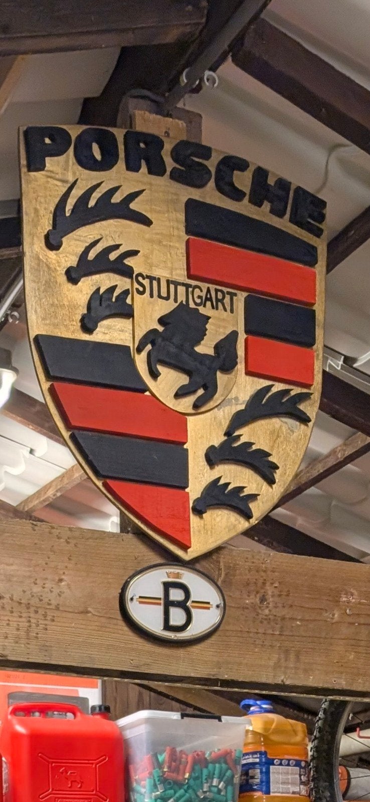 Logo Porsche en bois, Enlèvement, Utilisé, Panneau publicitaire