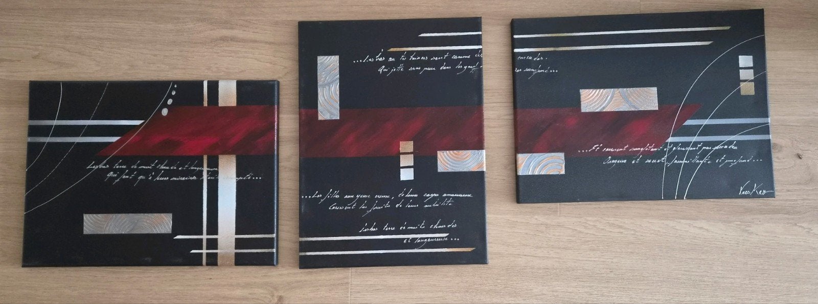 Muurschildering, drieluik, Antiek en Kunst, Ophalen of Verzenden, Abstract