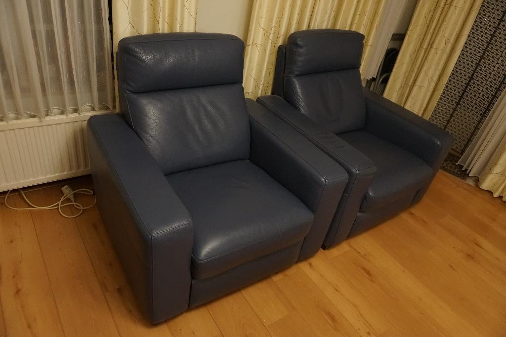 Set van 2 luxe lederen fauteuils – Dieppaars / Aubergine, Ophalen, Gebruikt, 75 tot 100 cm, 75 tot 100 cm