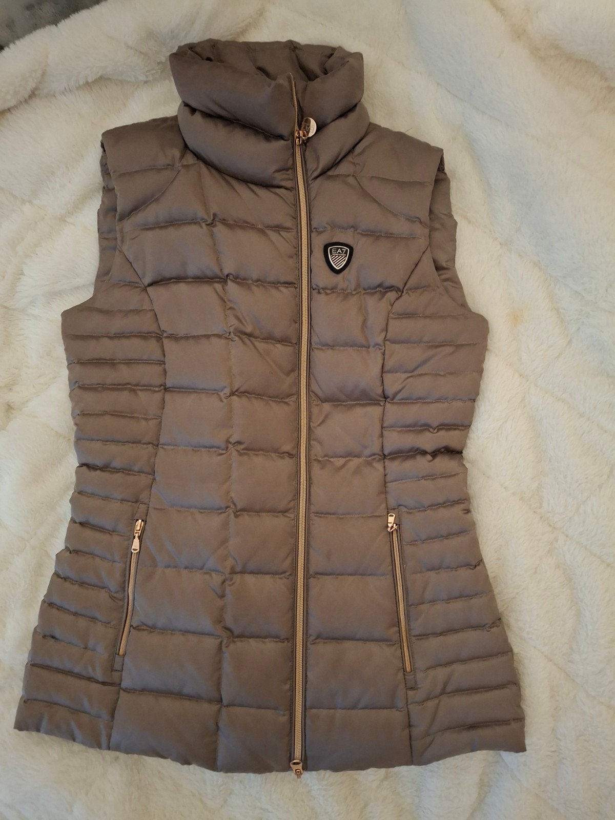 EA7 Emporio Armani Gewatteerde Bodywarmer / Gilet – Taupe/Br, Enlèvement ou Envoi, Taille 34 (XS) ou plus petite