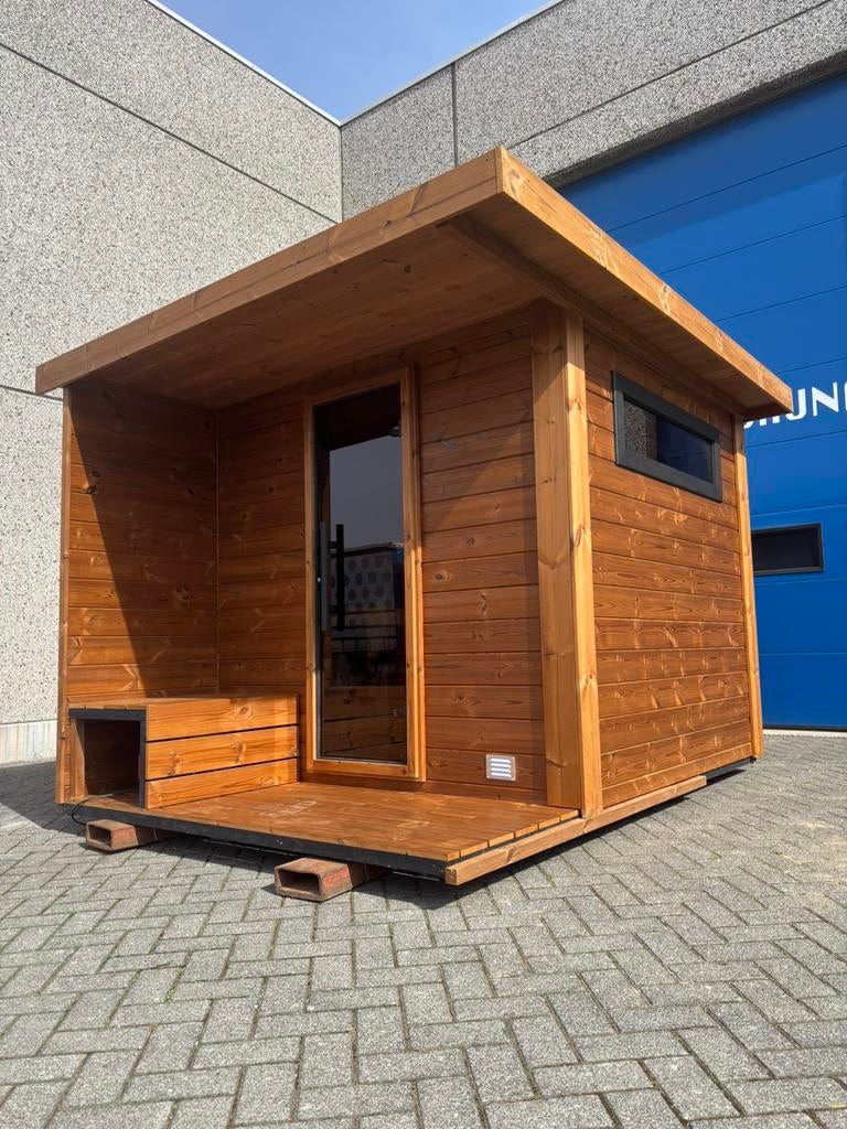 Buitensauna met luifel thermowood. Buiten sauna thermosauna, Sport en Fitness, Sauna, Nieuw, Complete sauna, Fins of Traditioneel