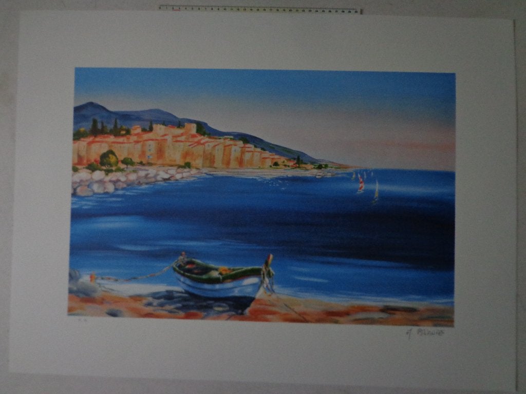kleurenlitho van Anne-Marie Briante "La Barque I", Antiquités & Art, Numéroté, Enlèvement, Abstrait, Lithographie