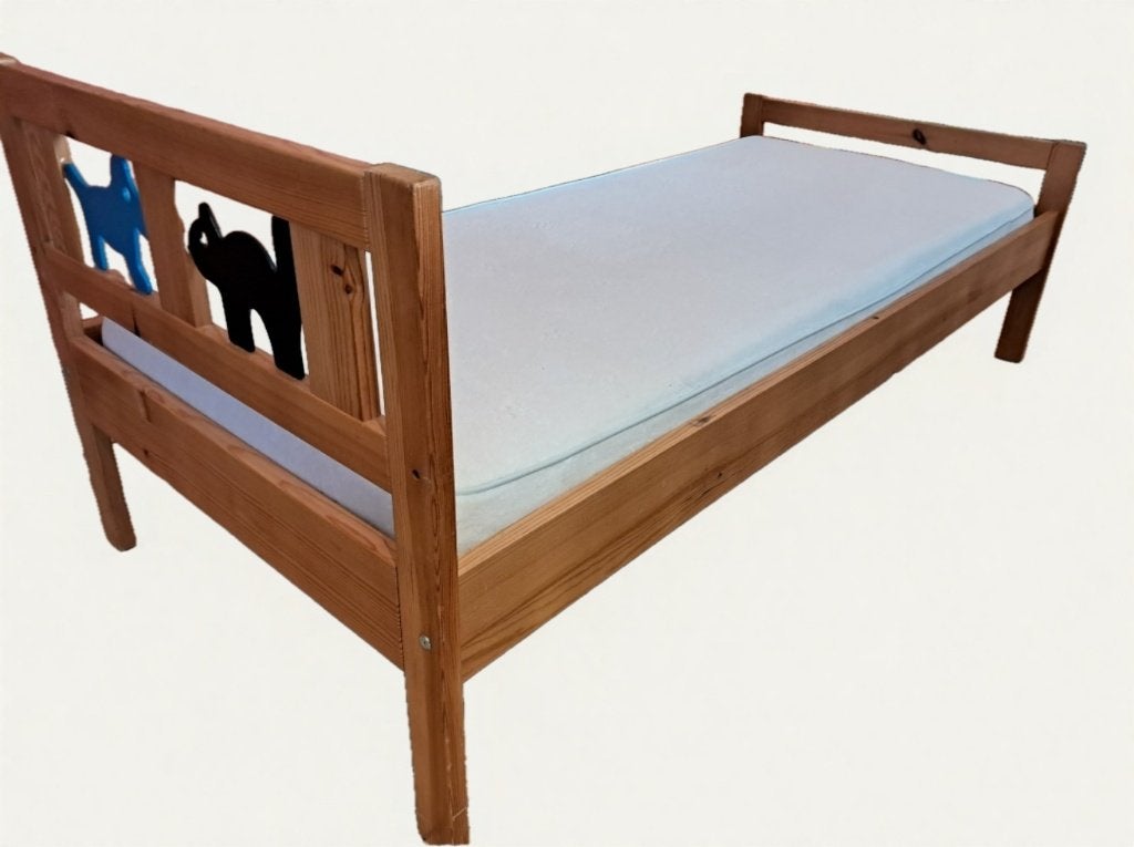Lit enfant en bois + matelas – 160 x 78 cm, Sommier à lattes, 70 à 85 cm, Comme neuf, Enlèvement