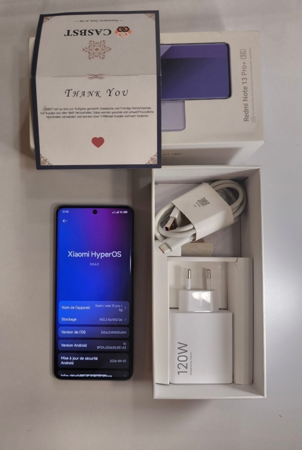 Xiaomi Redmi Note 13 Pro+ 5G – 512 Go / 12 GoRAM – État neuf, Enlèvement, Neuf, Sans abonnement