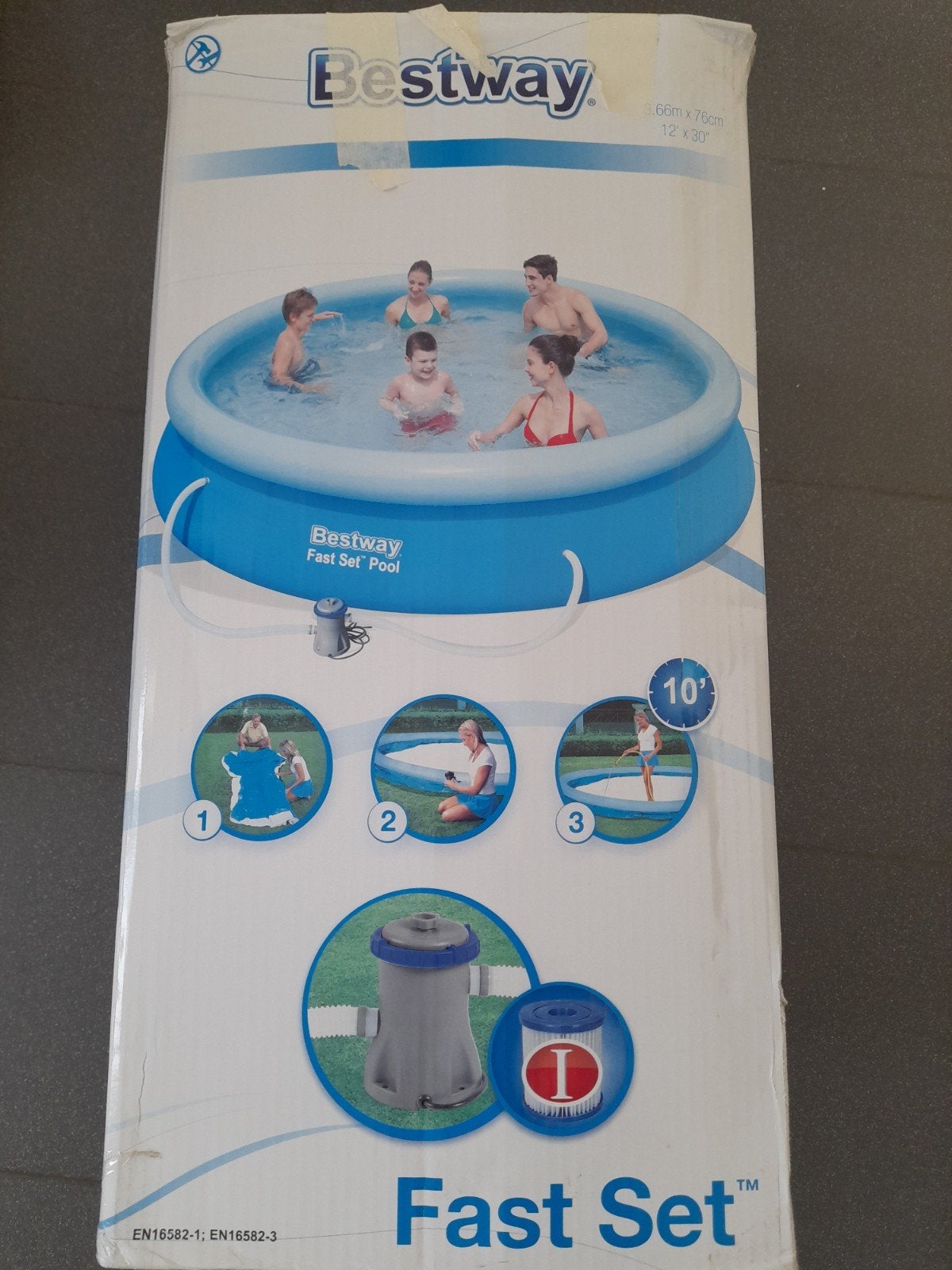 Piscine Bestway Fast Set 366cm x 76 cm + Pompe + couverture, 200 à 400 cm, Piscine gonflable, Rond, Enlèvement