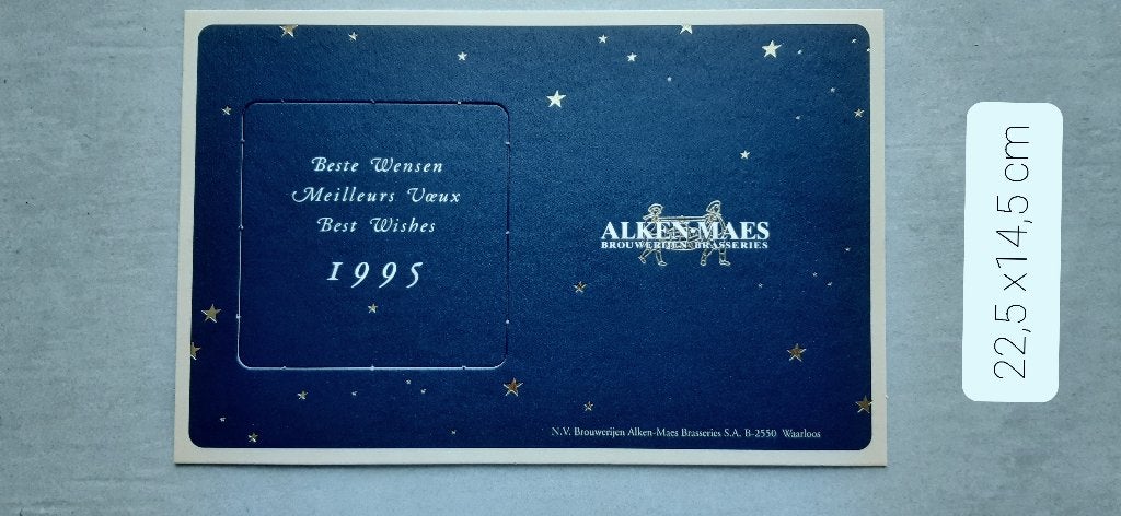 Tapis à bière Alken Maes 1995 en carte de Nouvel An, Enlèvement ou Envoi, Neuf, Sous-bock, Autres marques