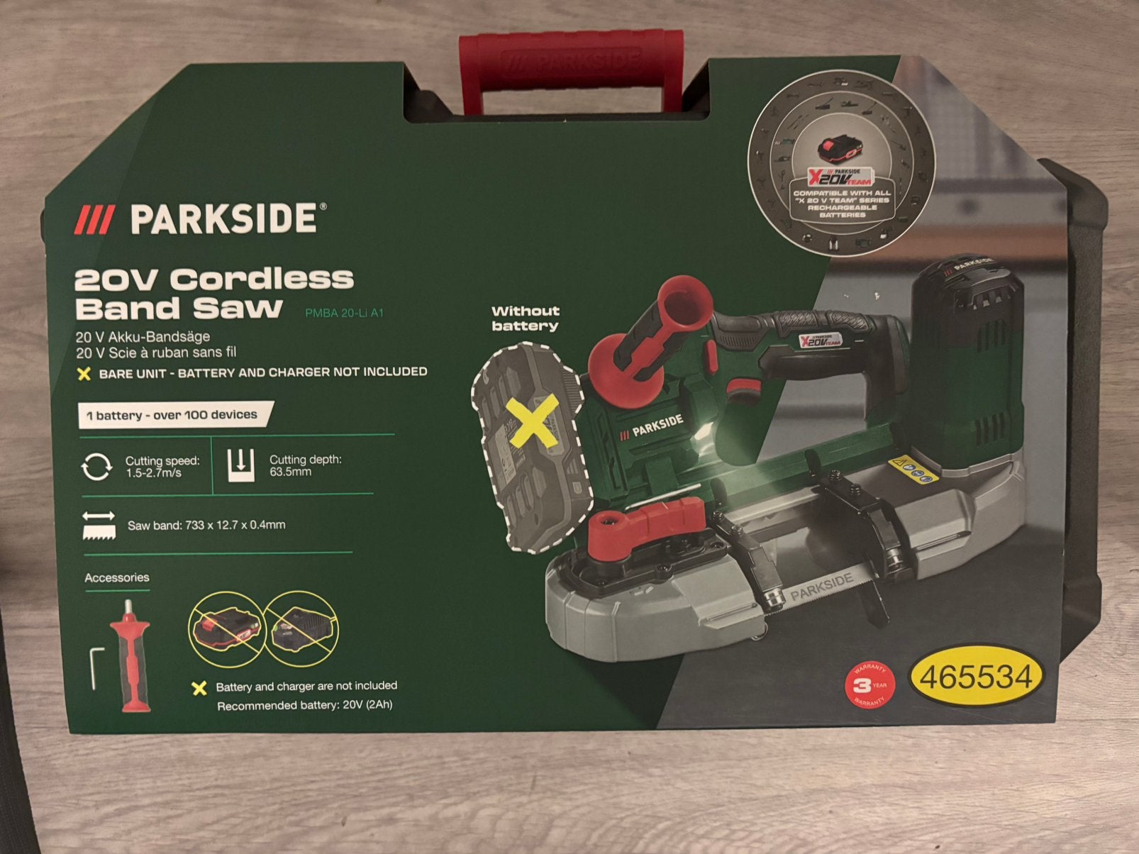 Parkside Bandzaag, Ophalen, Nieuw