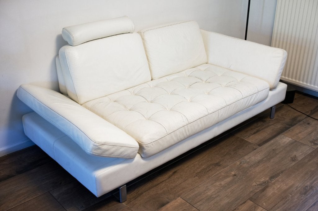 Witte lederen sofa, Gebruikt, Driepersoons, 75 tot 100 cm, Rechte bank