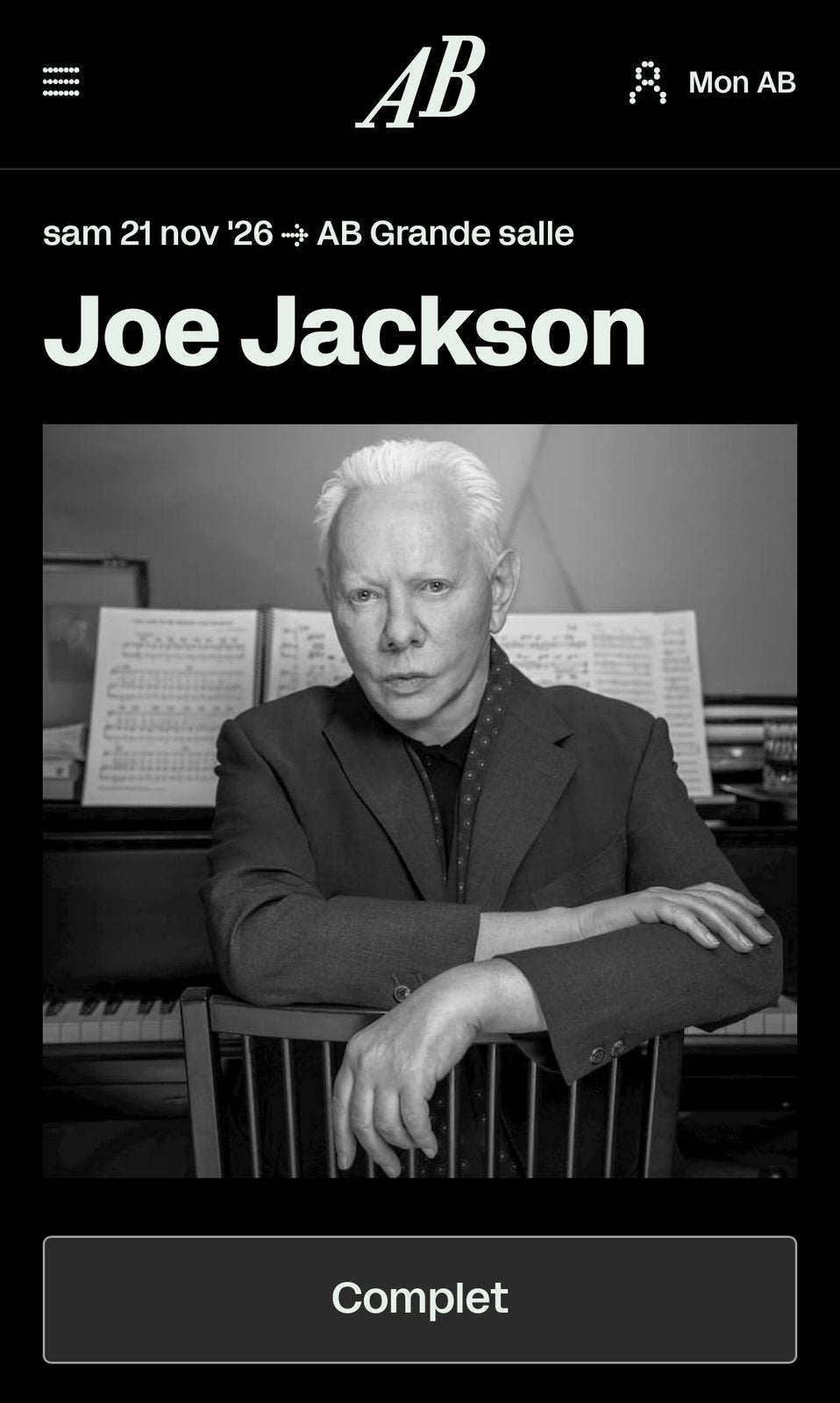 Une place Joe Jackson Ancienne Belgique Concert 21/11, Tickets & Billets, Une personne