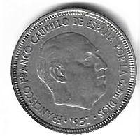 Munt Spanje 5 pesetas 1957 (65), Postzegels en Munten, Munten | Europa | Niet-Euromunten, Ophalen of Verzenden, Overige landen