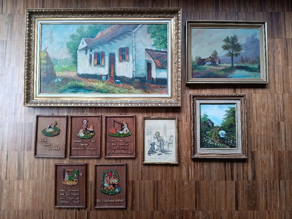 Lot oude schilderijen, Antiek en Kunst, Doek, Ophalen of Verzenden, Landschap, Klassiek