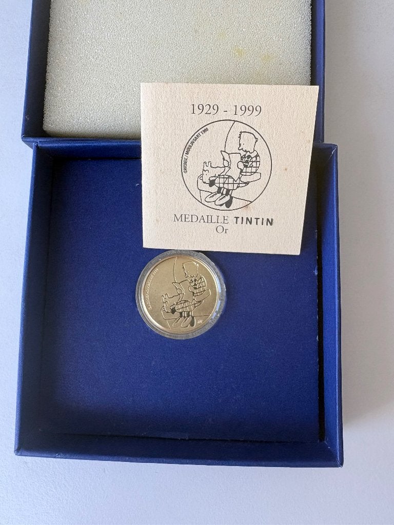 Kuifje gouden penning 18kt, Verzamelen, Ophalen, Kuifje, Nieuw, Gebruiksvoorwerp