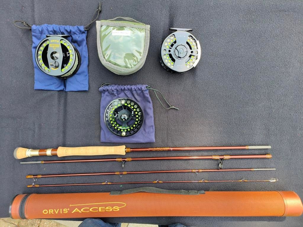 Orvis Access 909-4pc Tip Flex 2x battenkill reel, Watersport en Boten, Hengelsport | Vliegvissen, Ophalen of Verzenden