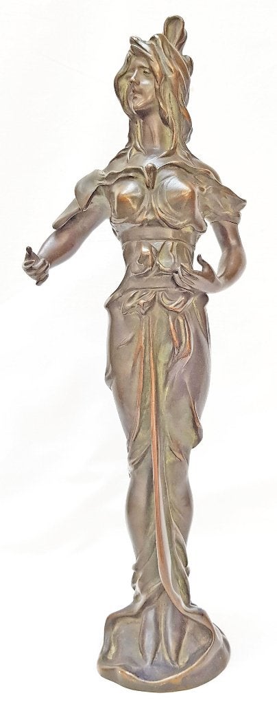 Statue Art Nouveau en bronze - Van De Kerckhove., Statue, Enlèvement ou Envoi, Brun, Patiné