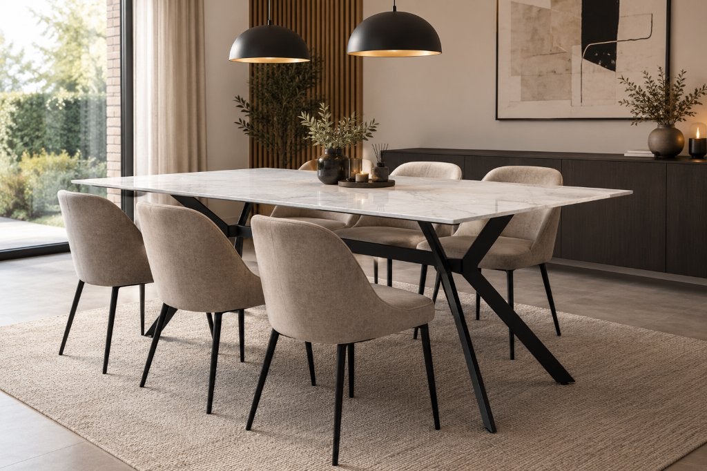 Keramische marmer binnen/buitentafel (200x90), Ophalen, 50 tot 100 cm, Zo goed als nieuw, Vijf personen of meer