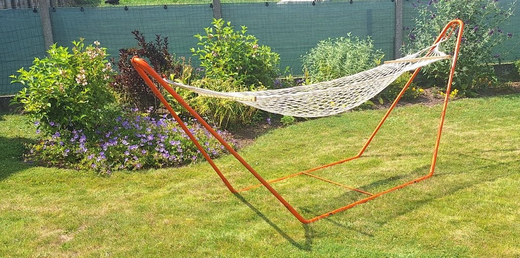 Hangmat, demonteerbaar met ijzersterk frame., Tuin en Terras, Hangmatten, Ophalen, Zo goed als nieuw, Eenpersoons, Opvouwbaar