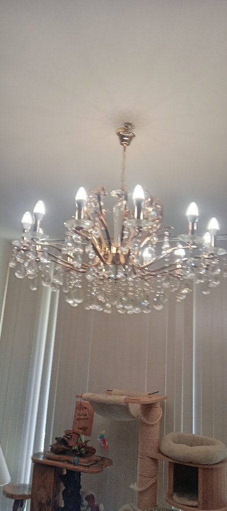 magnifique lustre en cristal doré, Klassiek, Verre, Comme neuf, Enlèvement