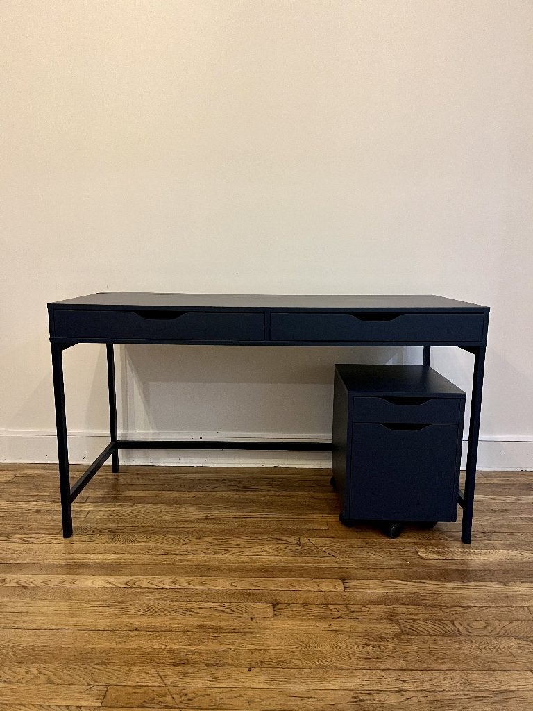 Meuble de bureau + meuble à tiroirs bleu foncé, Maison & Meubles, Scandinave, 58 cm, Bleu, Avec tiroirs