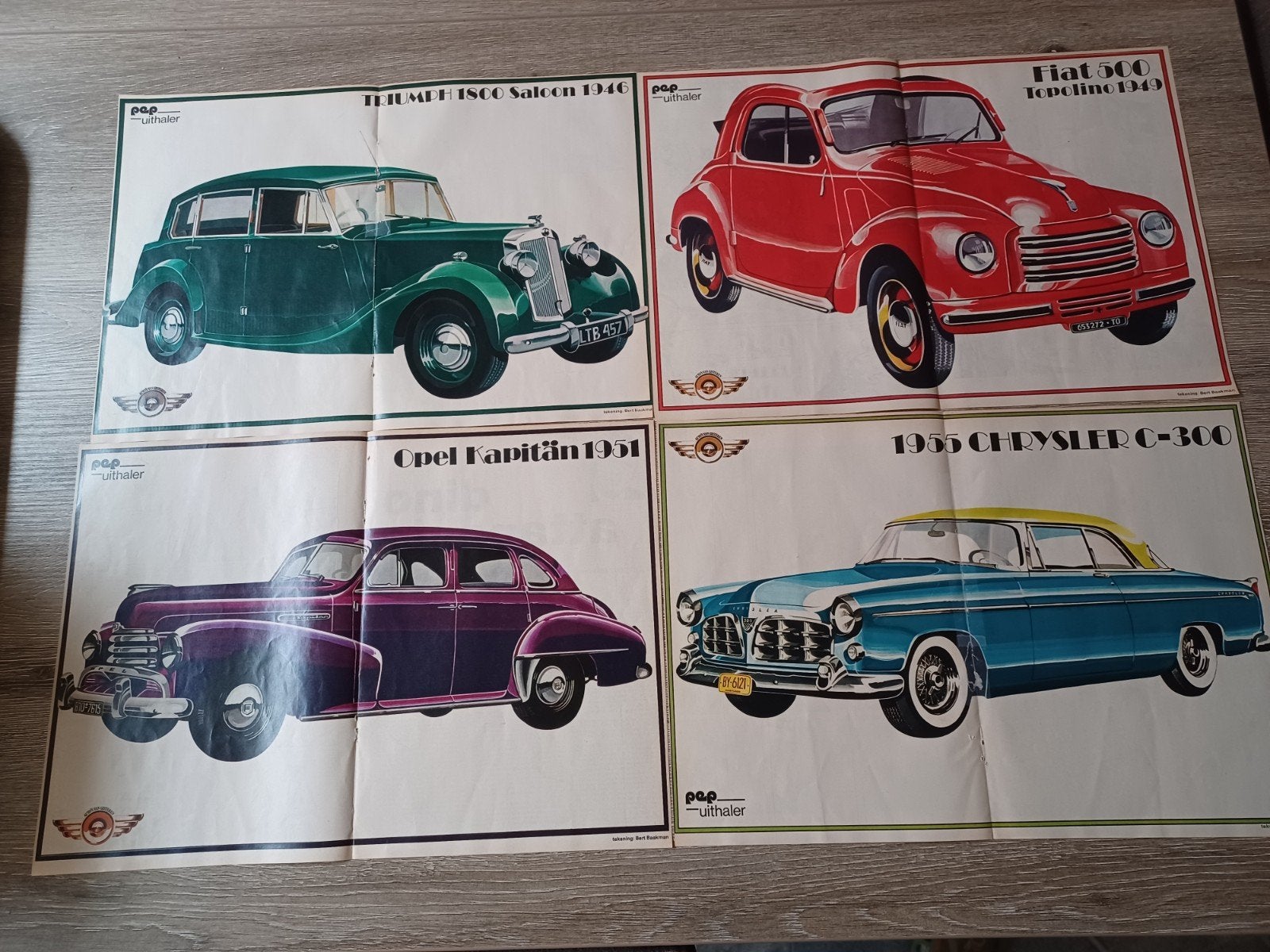 4 posters van oldtimers uit de jaren 40-50, Ophalen of Verzenden