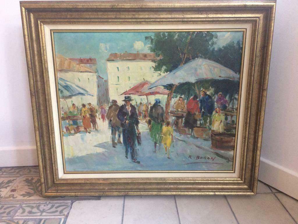 Olieverf op doek – Boron – marktdag, Ophalen of Verzenden