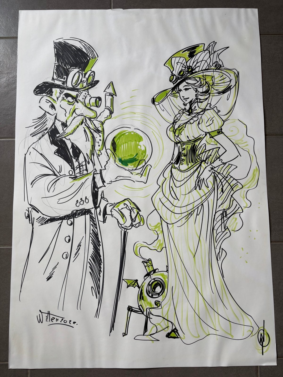 Originele tekening  Etienne Willem en Nora Moretti, Antiek en Kunst, Kunst | Schilderijen | Modern, Ophalen of Verzenden, Gesigneerd