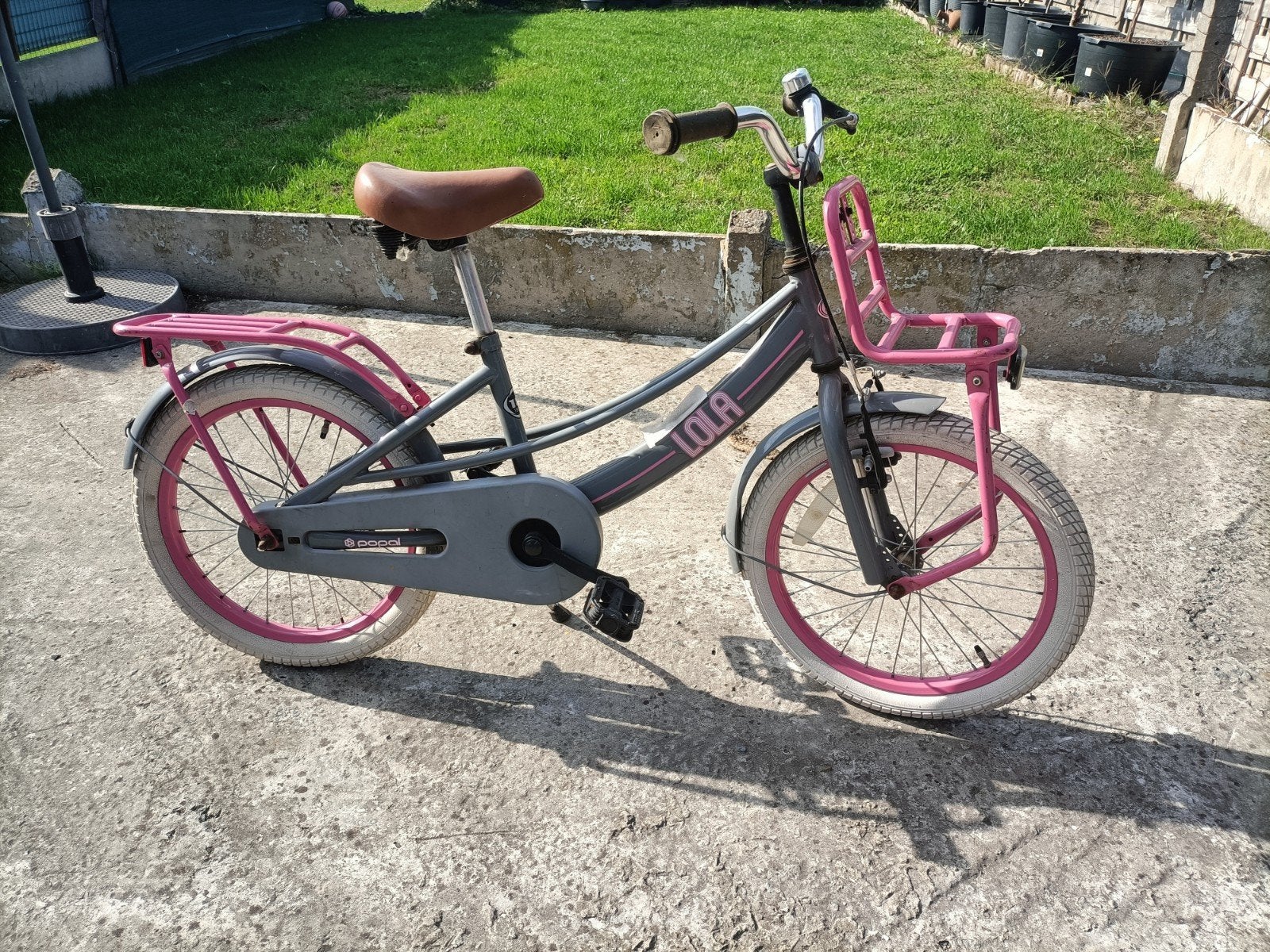 Vélo enfant Popal Lola gris/rose – porte-bagages avant et ar, Enlèvement, Frein à main
