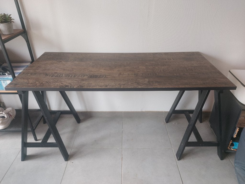 bruin en zwart bureau, Ophalen, Gebruikt, 65 cm, Bruin