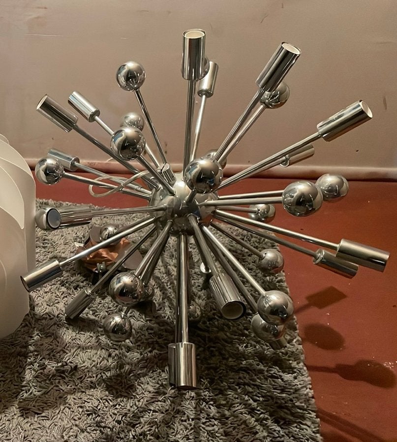 Chromen kroonluchter „Sputnik”, Huis en Inrichting, Lampen | Plafondlampen, Zo goed als nieuw, Ophalen of Verzenden