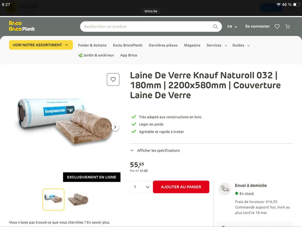 Laine de verre,knauf, Bricolage & Construction, Isolation & Étanchéité, Enlèvement, Neuf, Laine de verre