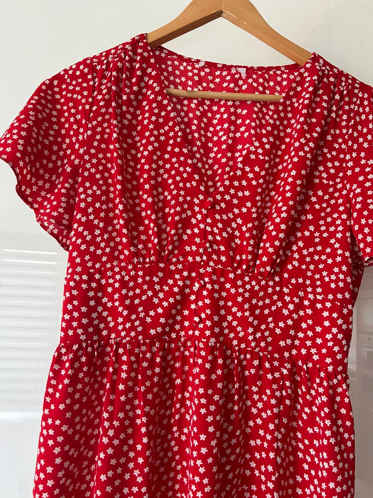 Robe longue rouge a pois M,l, Enlèvement ou Envoi, Comme neuf, Sous le genou, Taille 42/44 (L)