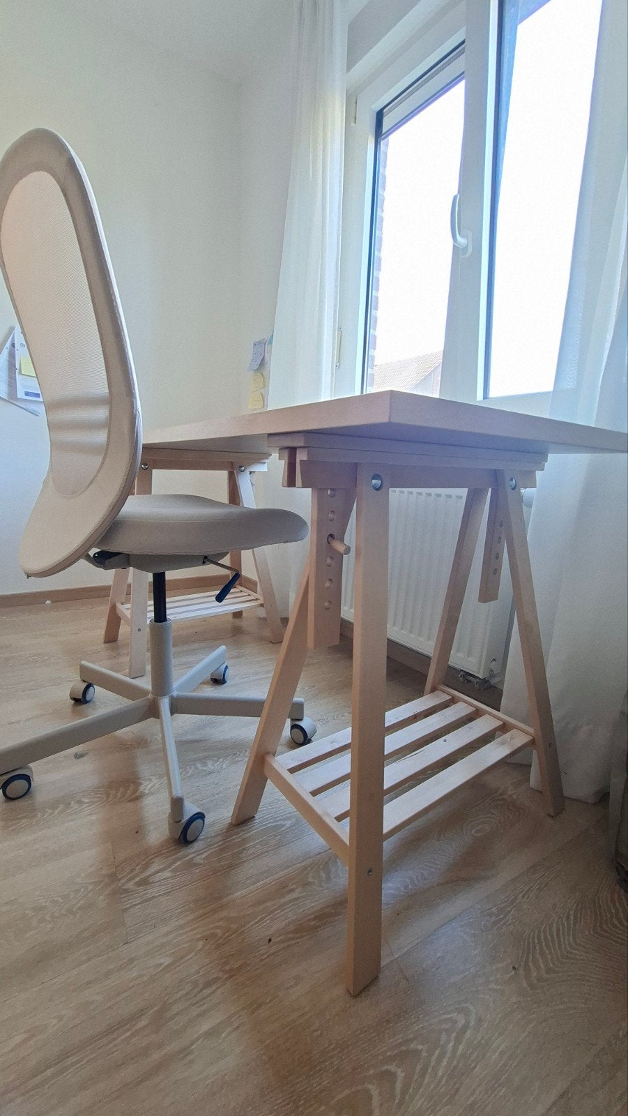 Bureau modulable en bois clair + chaise assortie • État quas, Maison & Meubles, Bureaux, Enlèvement