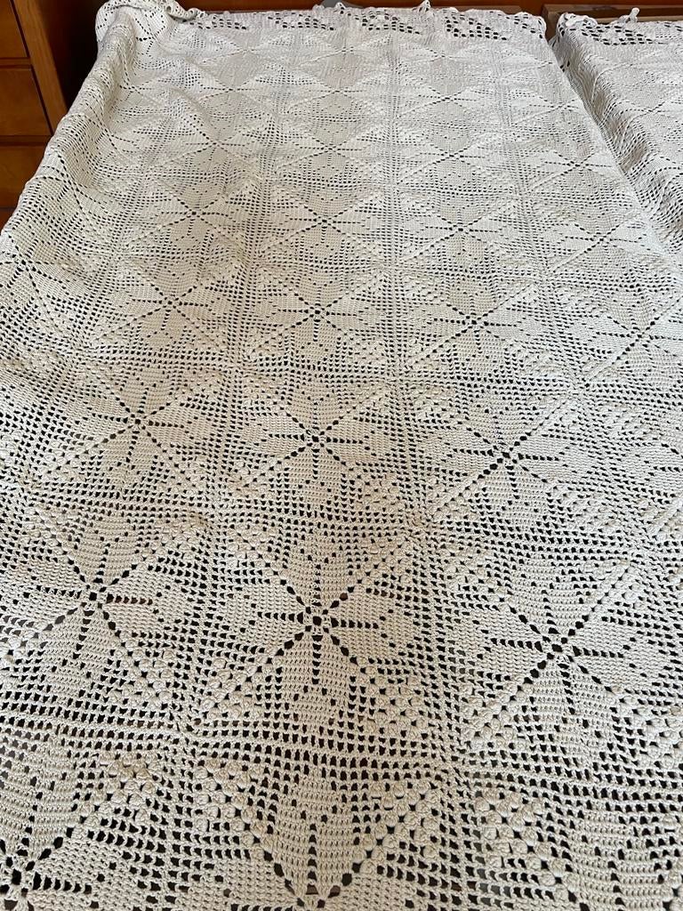Retro gehaakte bedsprei wit 200x220, Ophalen of Verzenden, Zo goed als nieuw