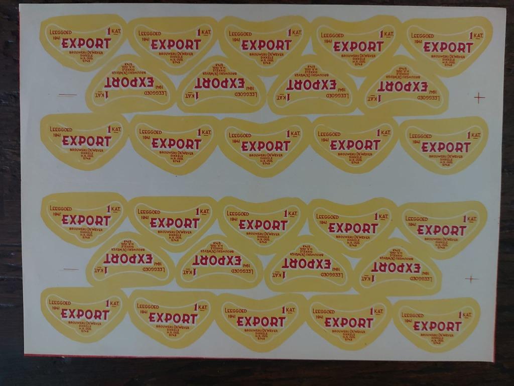 brouwerij etiketten De Wever Export, Ophalen of Verzenden, Zo goed als nieuw, Reclamebord, Plaat of Schild, Overige merken