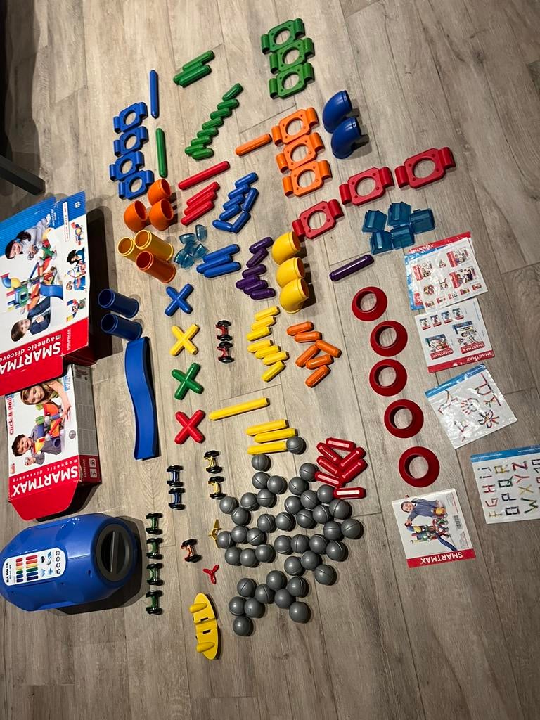 Groot lot smartmax, meer dan 160 stuks en blauwe opbergton, Ophalen, Gebruikt, Bouwen