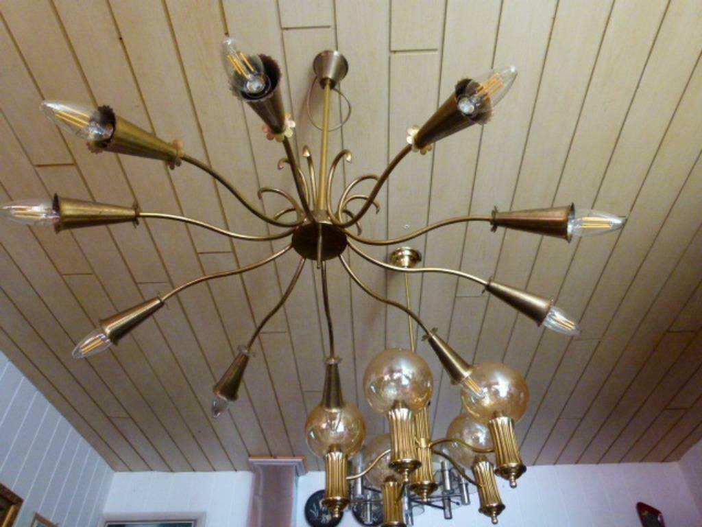 vintage kroonluchter luster Italy 50er jaren, Ophalen of Verzenden, Zo goed als nieuw, Metaal, Vintage design