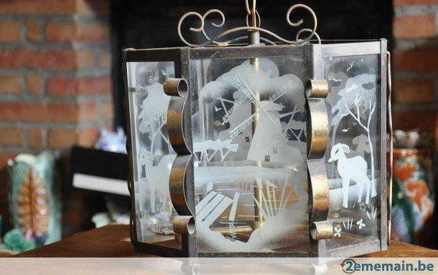 lanterne de hall decor moulin et mouton sablé, Antiek en Kunst, Antiek | Verlichting