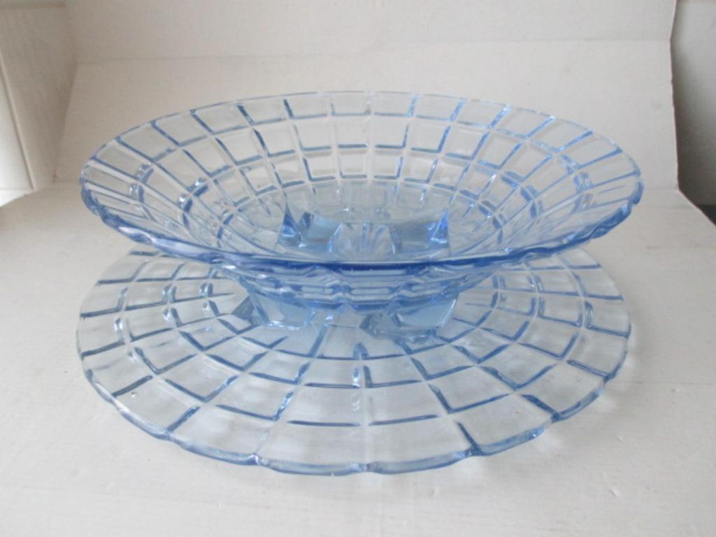 grote fruitkom op een schotel - geperst glas - Art Deco - 27, Ophalen of Verzenden