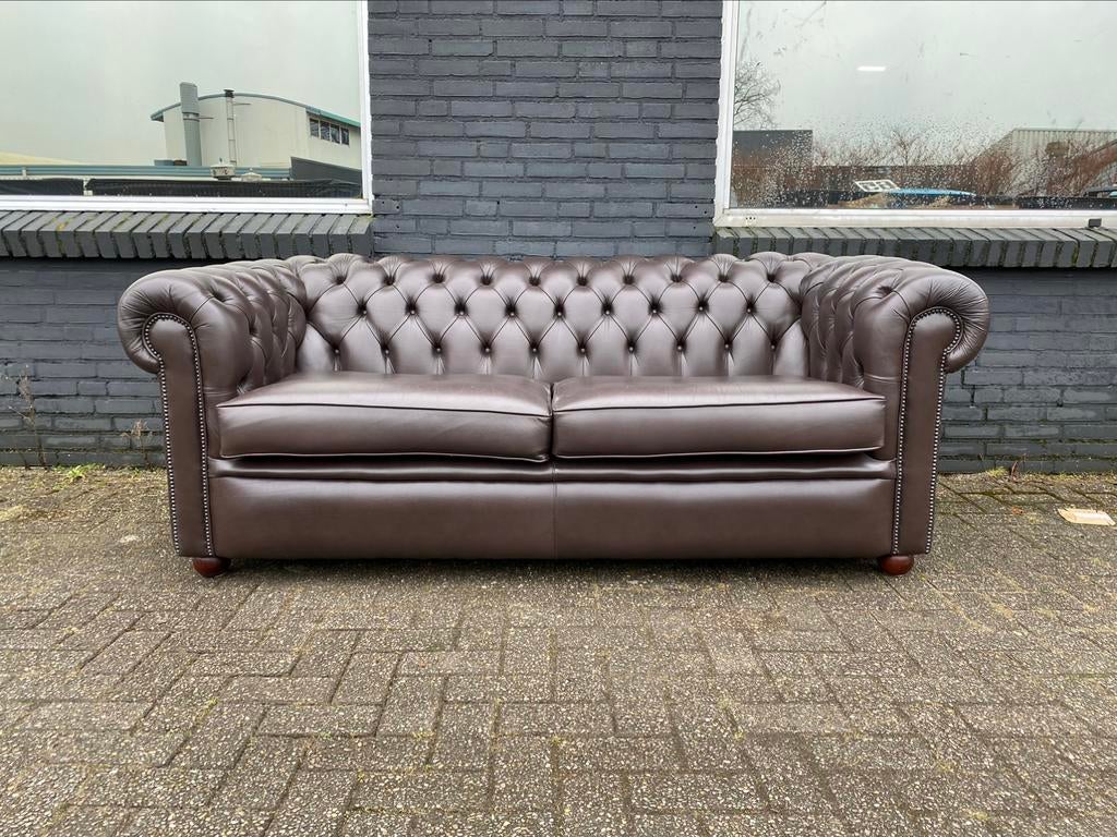 Chesterfield zetel donker bruin GRATIS BEZORGD, Ophalen of Verzenden, Leer