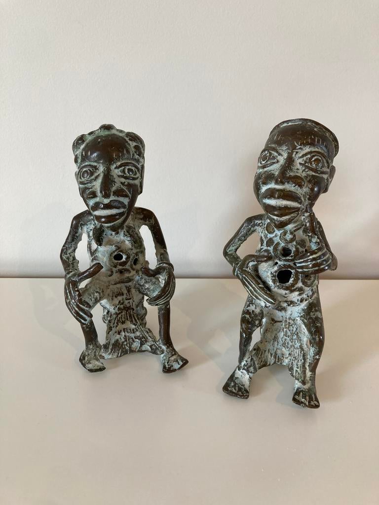 Afrikaanse beeldjes metaal (2x), Antiek en Kunst, Ophalen of Verzenden