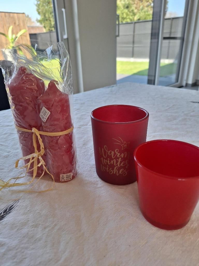 kaarsen + potjes voor kaarsjes, Ophalen, Zo goed als nieuw, Rood