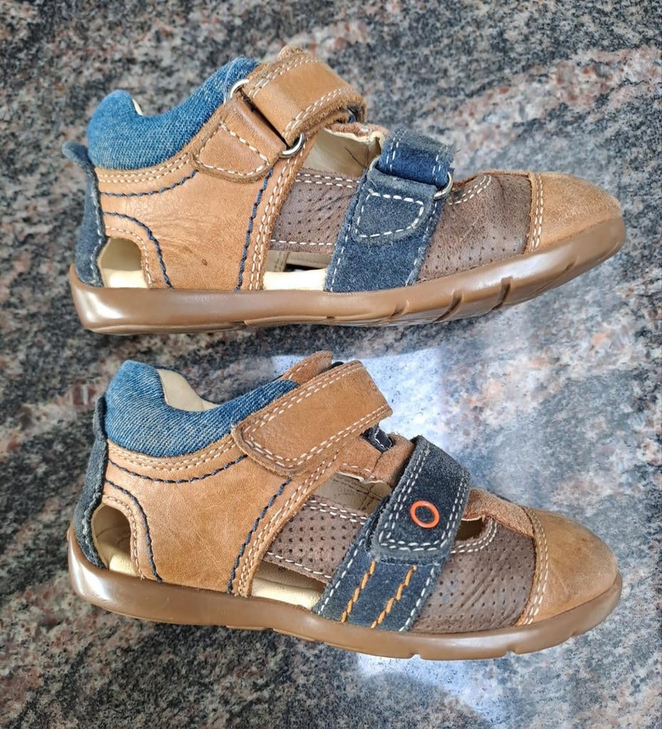 Mt 22 Bruin, blauwe lederen sandalen Geox, Gebruikt, Overige typen, Ophalen of Verzenden, Geox